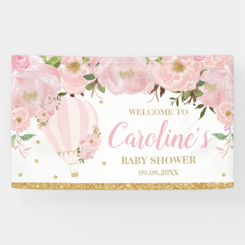 Hot Air Balloon Blush Pink Floral Backdrop Welcome Banner