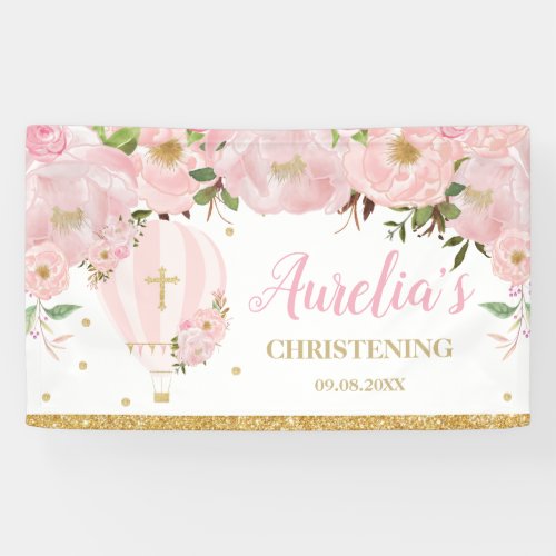 Hot Air Balloon Blush Pink Floral Backdrop Welcome Banner