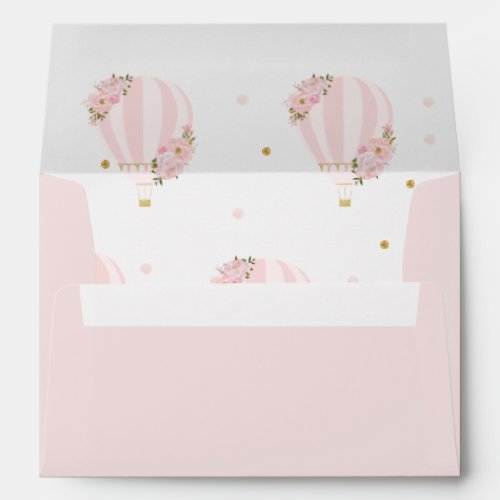 Hot Air Balloon Blush Pink Floral Gold 5x7 Card A7 Envelope