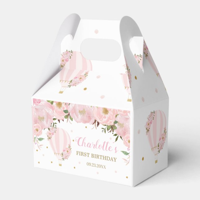 Hot Air Balloon Blush Pink Floral Photo Thank You  Favor Boxes (Front Side)