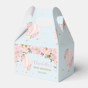 Hot Air Balloon Blush Pink Floral Photo Thank You Favor Boxes
