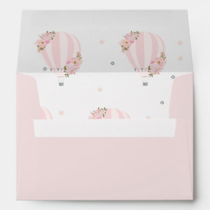 Hot Air Balloon Blush Pink Floral Silver Envelope