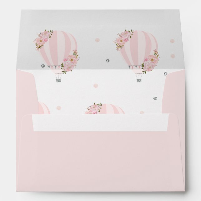 Hot Air Balloon Blush Pink Floral Silver  Envelope (Back (Bottom))