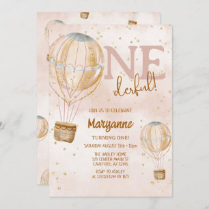 Hot Air Balloon Boho 1st Birthday Invitation