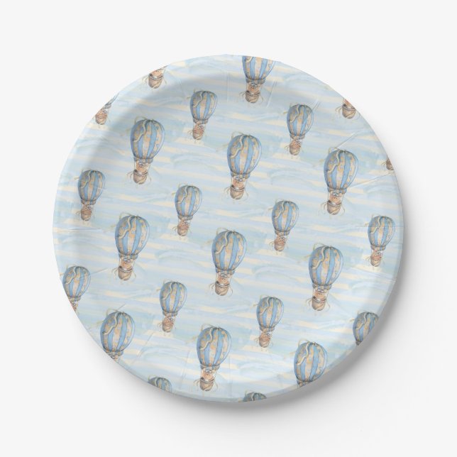Hot Air Balloon Boho Birthday Paper Plates (Front)