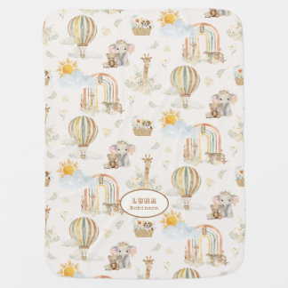 Hot Air Balloon BOHO Giraffe Leopard Elephant Baby Blanket