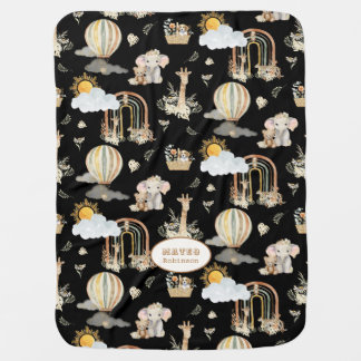Hot Air Balloon BOHO Giraffe Leopard Elephant Baby Blanket