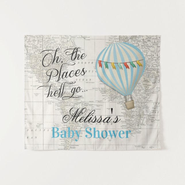 Hot Air Balloon Boy Baby Shower Backdrop (Front (Horizontal))