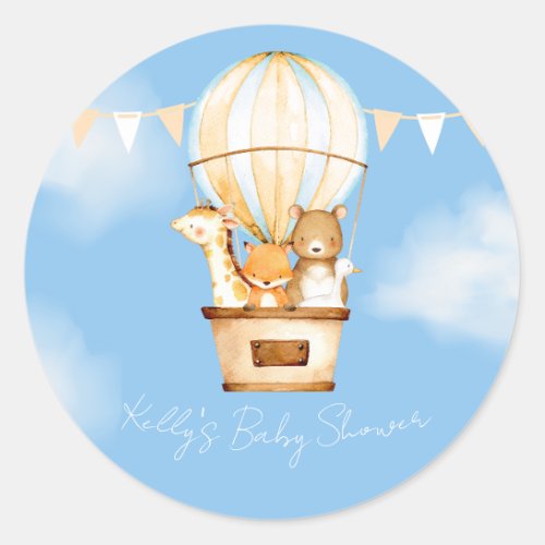Hot Air Balloon Boy Baby Shower  Classic Round Sticker