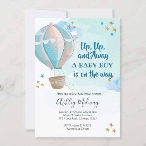 Hot Air Balloon Boy Baby Shower Invitation