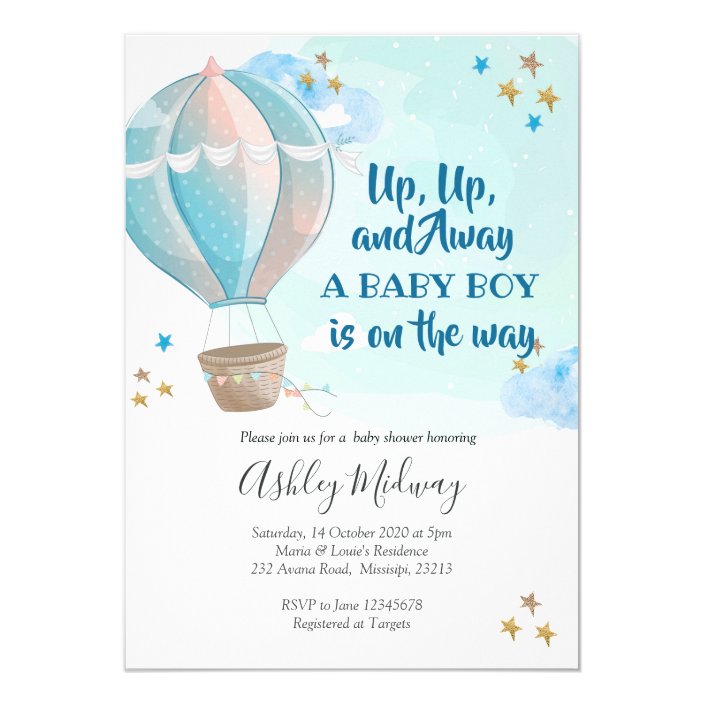 up up and away baby shower invitations