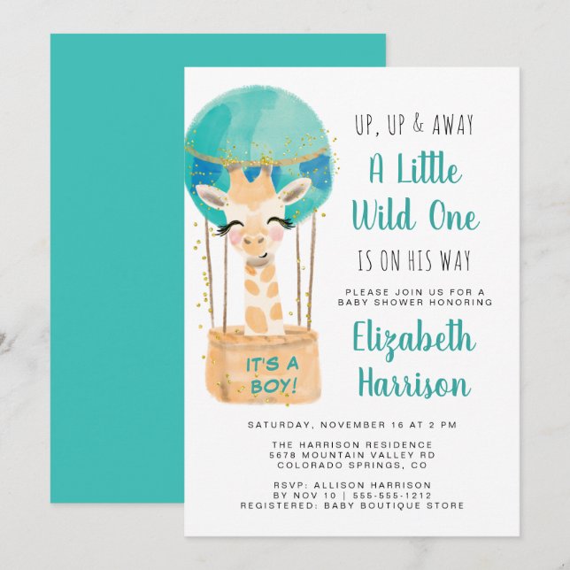 Hot Air Balloon Boy Baby Shower Invitation (Front/Back)