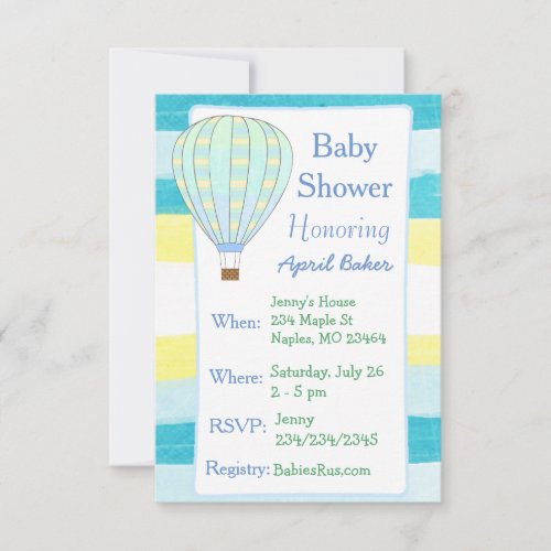 Hot Air Balloon Boy Baby Shower Invitation