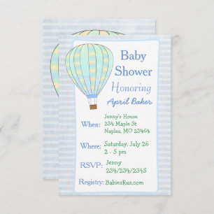 Hot Air Balloon Boy Baby Shower Invitation
