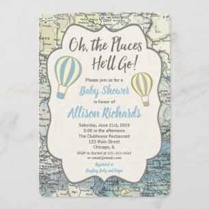 Hot Air balloon boy baby shower invitations blue