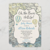 Hot Air balloon boy baby shower invitations blue (Front/Back)