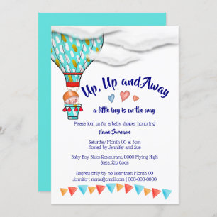 Hot air balloon boys baby shower cute travel party invitation