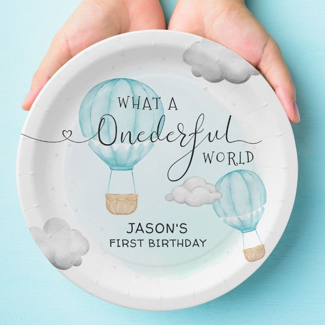 Hot Air Balloon Boys First Birthday Paper Plates (Creator Uploaded)