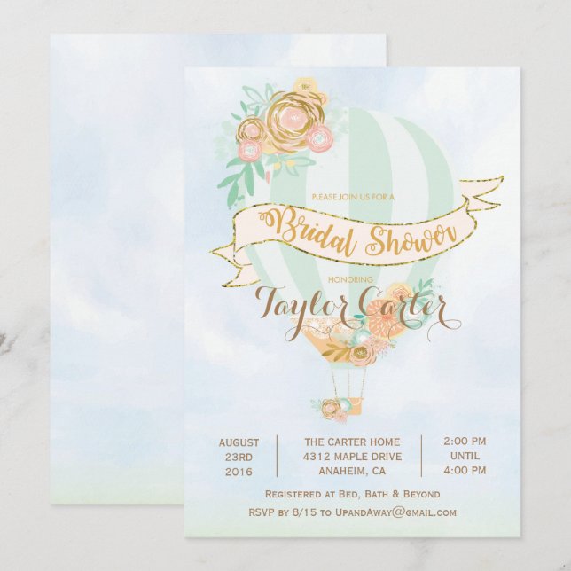 Hot Air Balloon Bridal Shower Invitation (Front/Back)