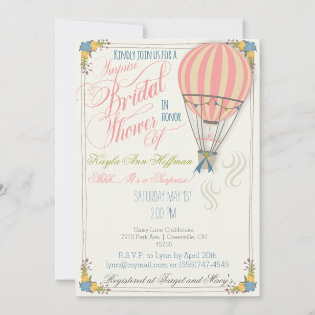 Hot Air Balloon Bridal Shower Invitation. Invitation (Front)
