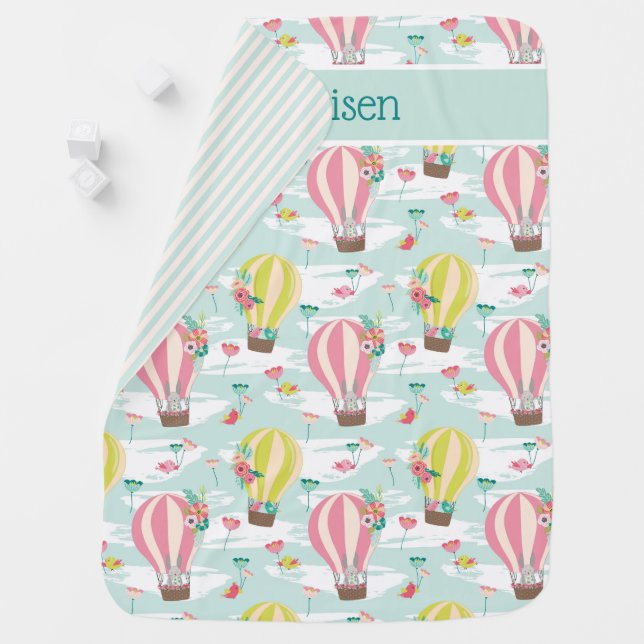 Hot Air Balloon Bunny Baby Blanket (In Situ)