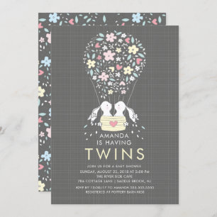 Hot Air Balloon Bunny TWINS Baby Shower Invitation