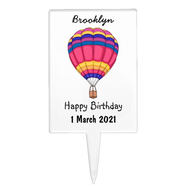 Hot air balloon cartoon illustration cake topper (Front)