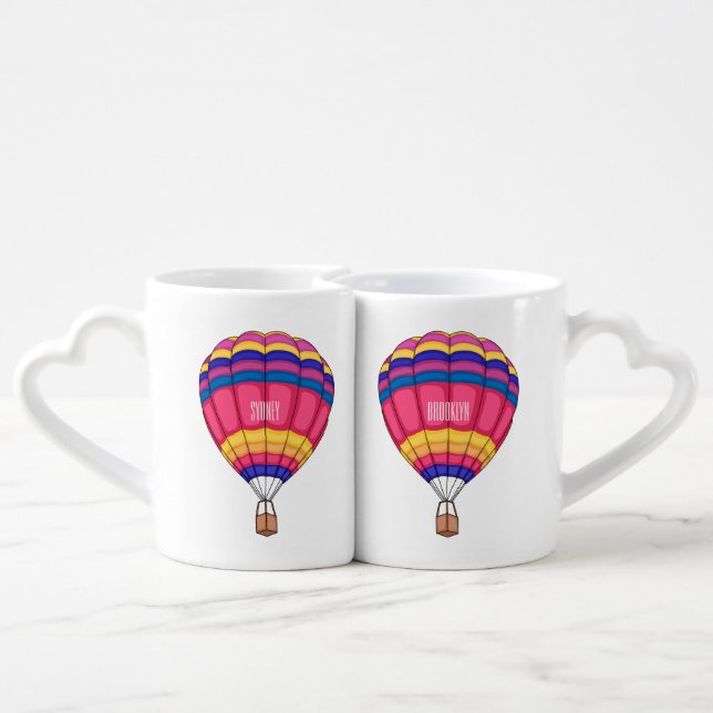 Hot air balloon cartoon illustration coffee mug set (Back Nesting)