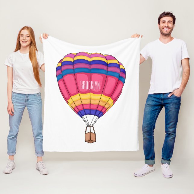 Hot air balloon cartoon illustration fleece blanket (In Situ)