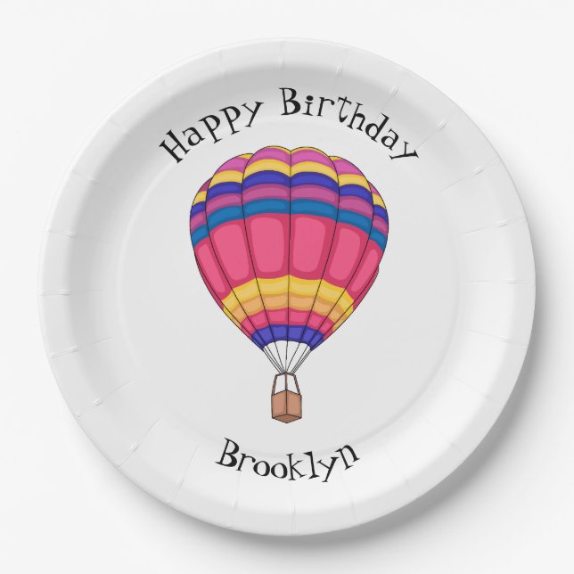 Hot air balloon cartoon illustration paper plates (Front)