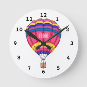 Hot air balloon cartoon illustration round clock