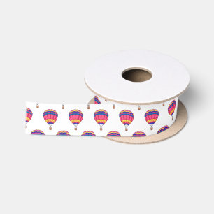 Hot air balloon cartoon illustration satin ribbon