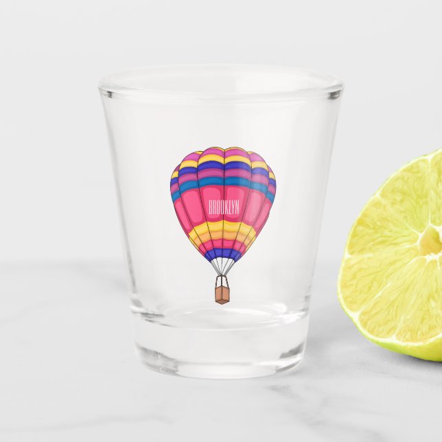 Hot air balloon cartoon illustration  shot glass (Front)