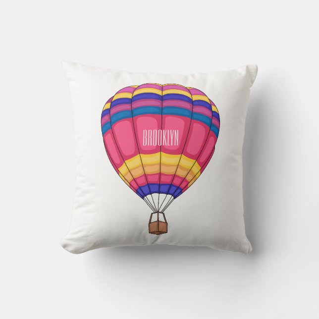 Hot air balloon cartoon illustration throw pillow (Front)