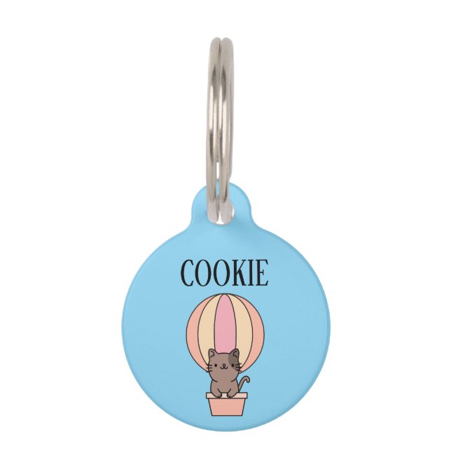 Hot Air Balloon Cat Pesonalized  Pet ID Tag (Front)