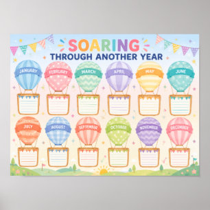 Hot Air Balloon Classroom Birthday Display Poster
