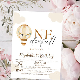 Hot Air Balloon Clouds 1st Birthday Party Invitation