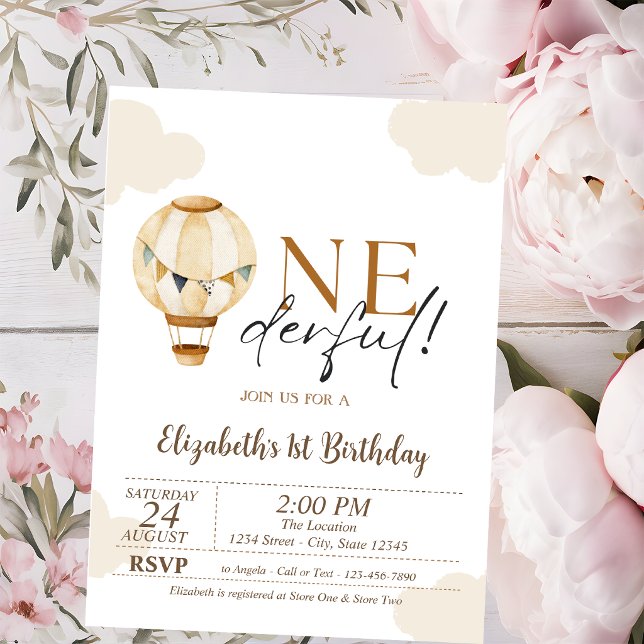 Hot Air Balloon Clouds 1st Birthday Party Invitation (Creator Uploaded)