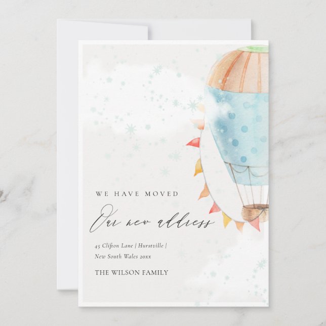 Hot Air Balloon Clouds Star We have Moved Card (Front)