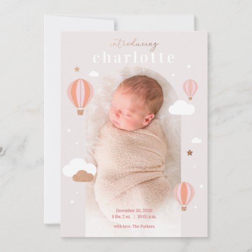 Hot Air Balloon Clouds Stars Newborn Baby Birth Announcement