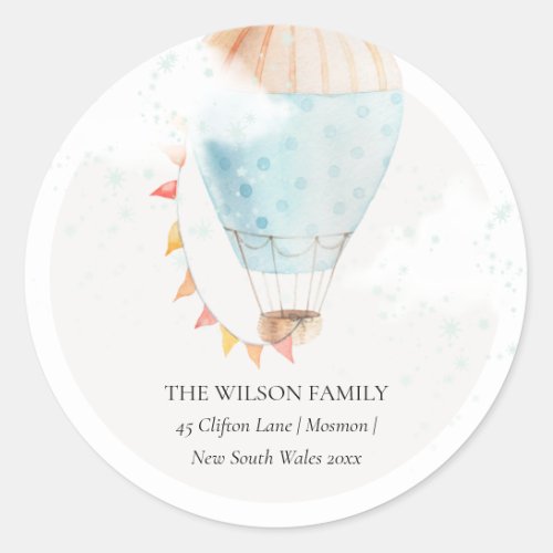 Hot Air Balloon Clouds Stars We have Moved Address Classic Round Sticker