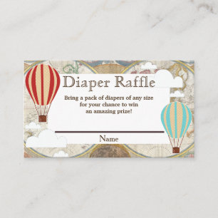 Hot Air Balloon & Clouds World Map Diaper Raffle Enclosure Card