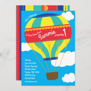 Hot Air Balloon Colorful 1st Birthday Invitations