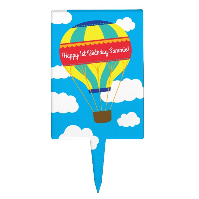 Hot Air Balloon Colorful Birthday Party Cake Topper (Front)