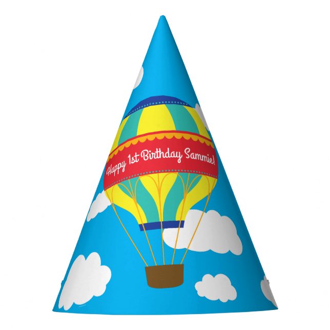 Hot Air Balloon Colorful Birthday Party Hat (Front)