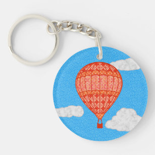 Hot Air Balloon, Coral Orange Against a Blue Sky Keychain