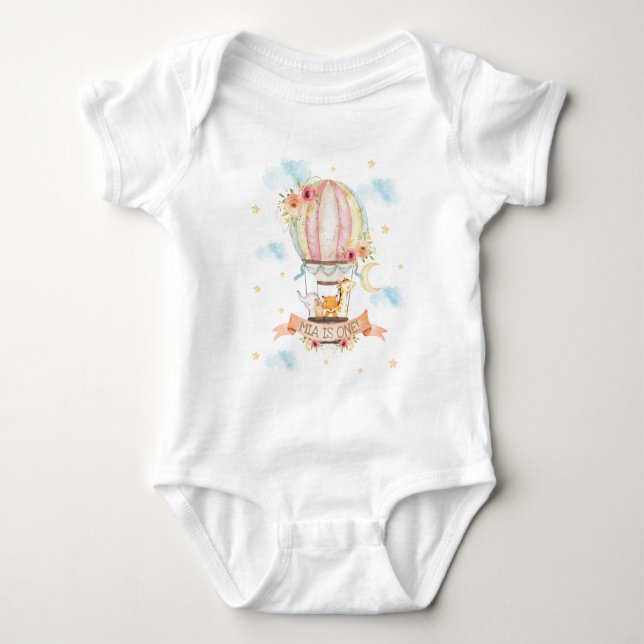 Hot Air Balloon Cute Animals 1st Birthday Outfit   Baby Bodysuit (Front)