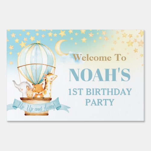 Hot Air Balloon Cute Animals 1st Birthday Welcome Sign