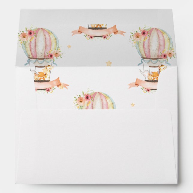 Hot Air Balloon Cute Animals Baby Shower Birthday Envelope (Back (Bottom))