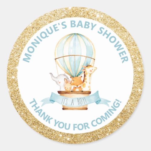 Hot Air Balloon Cute Animals Baby Shower Favors Classic Round Sticker